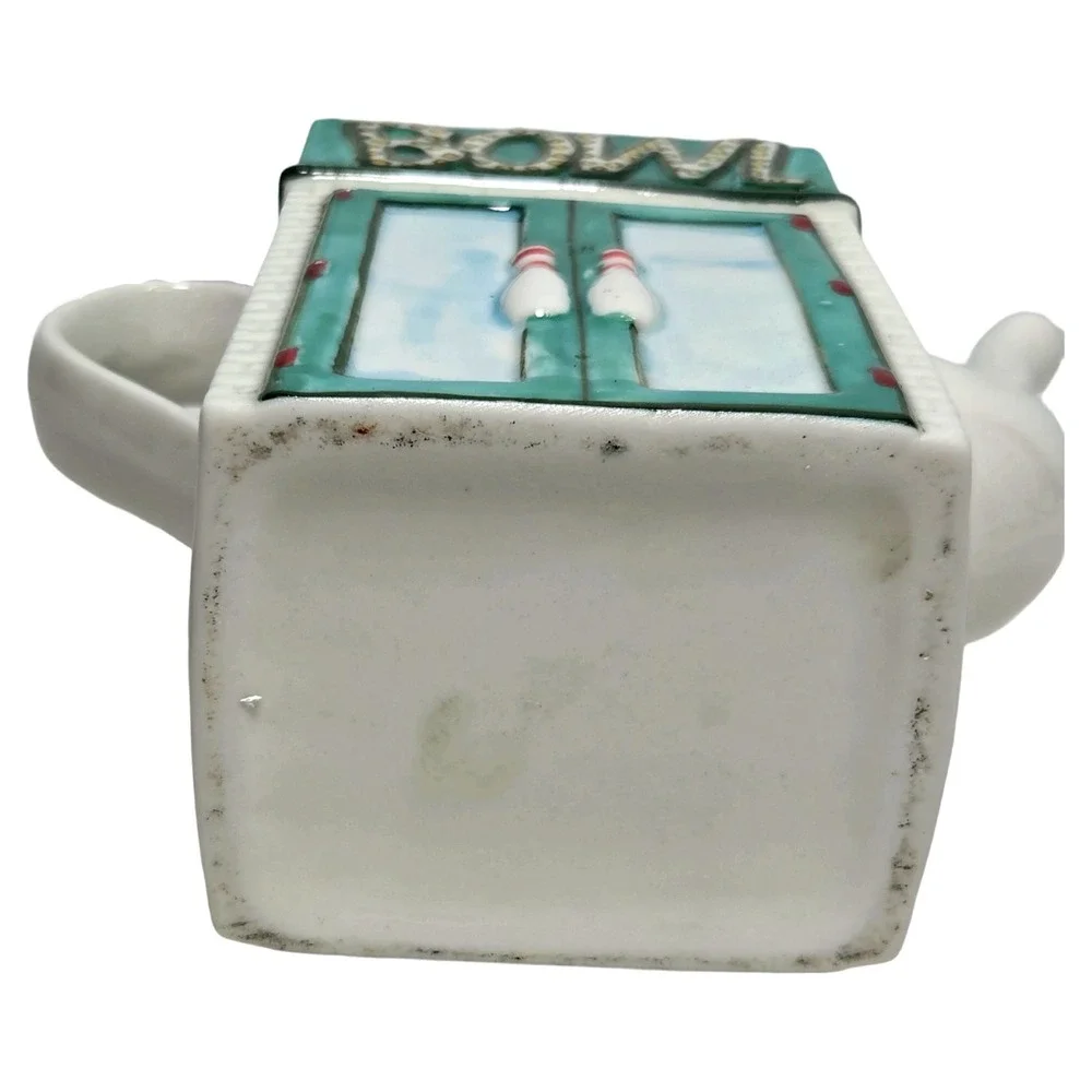 Retro Bowl Salad Bowling Novelty Teapot Hand Painted Ceramic Whimsigoth Tea‎ Pot